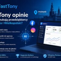 Grafika promująca artykuł FastTony opinie dla firm z Poznania i Wielkopolski – automatyzacja reklam Facebook i Instagram z wykorzystaniem AI