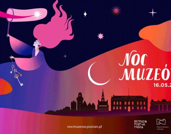 Oficjalny plakat Nocy Muzeów 2026 w Poznaniu — 16 maja, nocmuzeow.poznan.pl