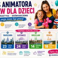 Kurs Animatora Zabaw dla Dzieci w Poznaniu 10 lipca 2026 – plakat Akademii Animatora®